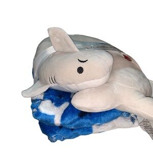 Kids Blue Shark Neck Pillow & Throw Blanket Set Plush Travel Comfort Kids NWT